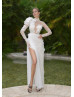 High Neck Ivory Lace Tulle Slit Sexy Wedding Dress